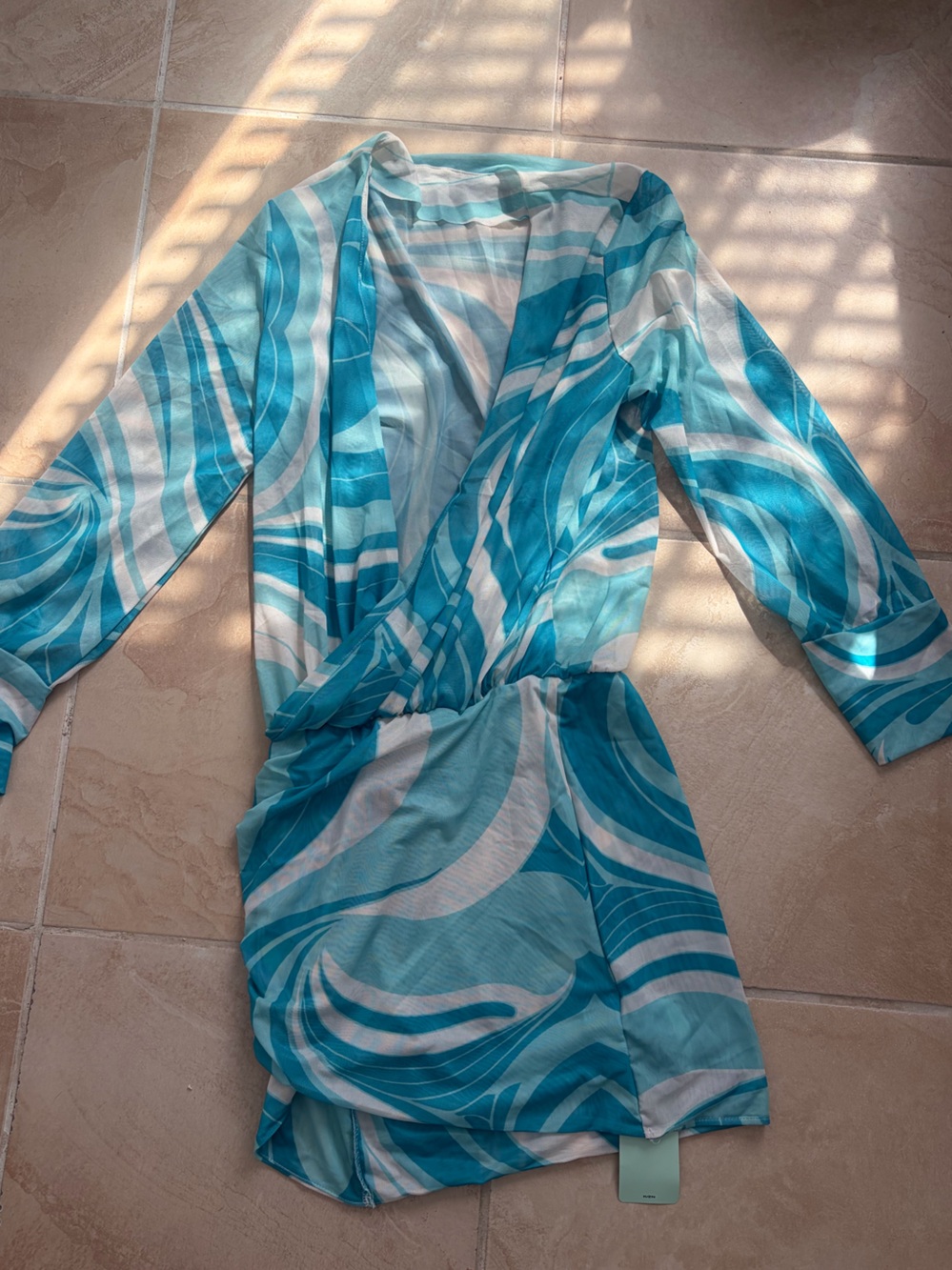 Women’s Aqua Wave Print Midi Dress — Blue & White